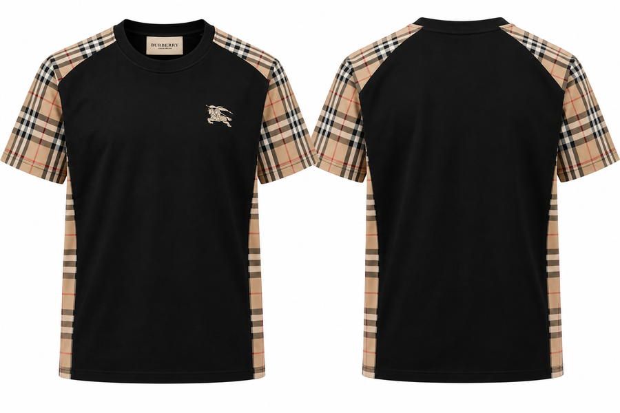 Burberry Check Panel T-Shirt Black